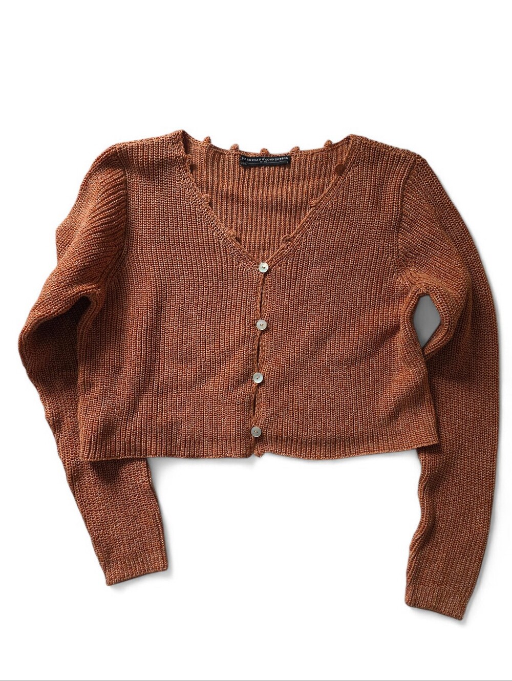 Peruvian Connection Cabke Knit Crop Sweater Small Pima Cotton Long Sleeve